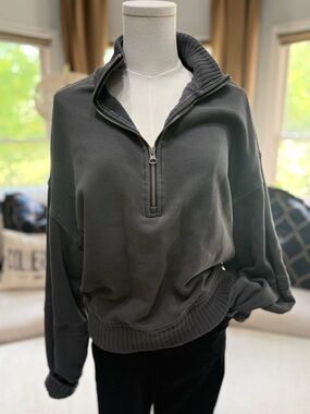 aerie Charcoal Half-Zip Pullover Sweatshirt